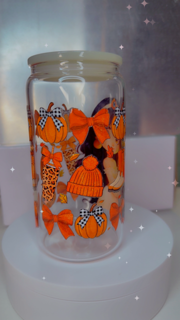 16oz Glass Cup - Pumpkin Girl