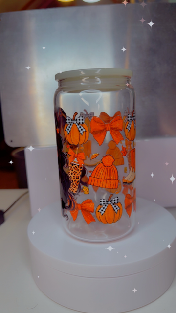 16oz Glass Cup - Pumpkin Girl