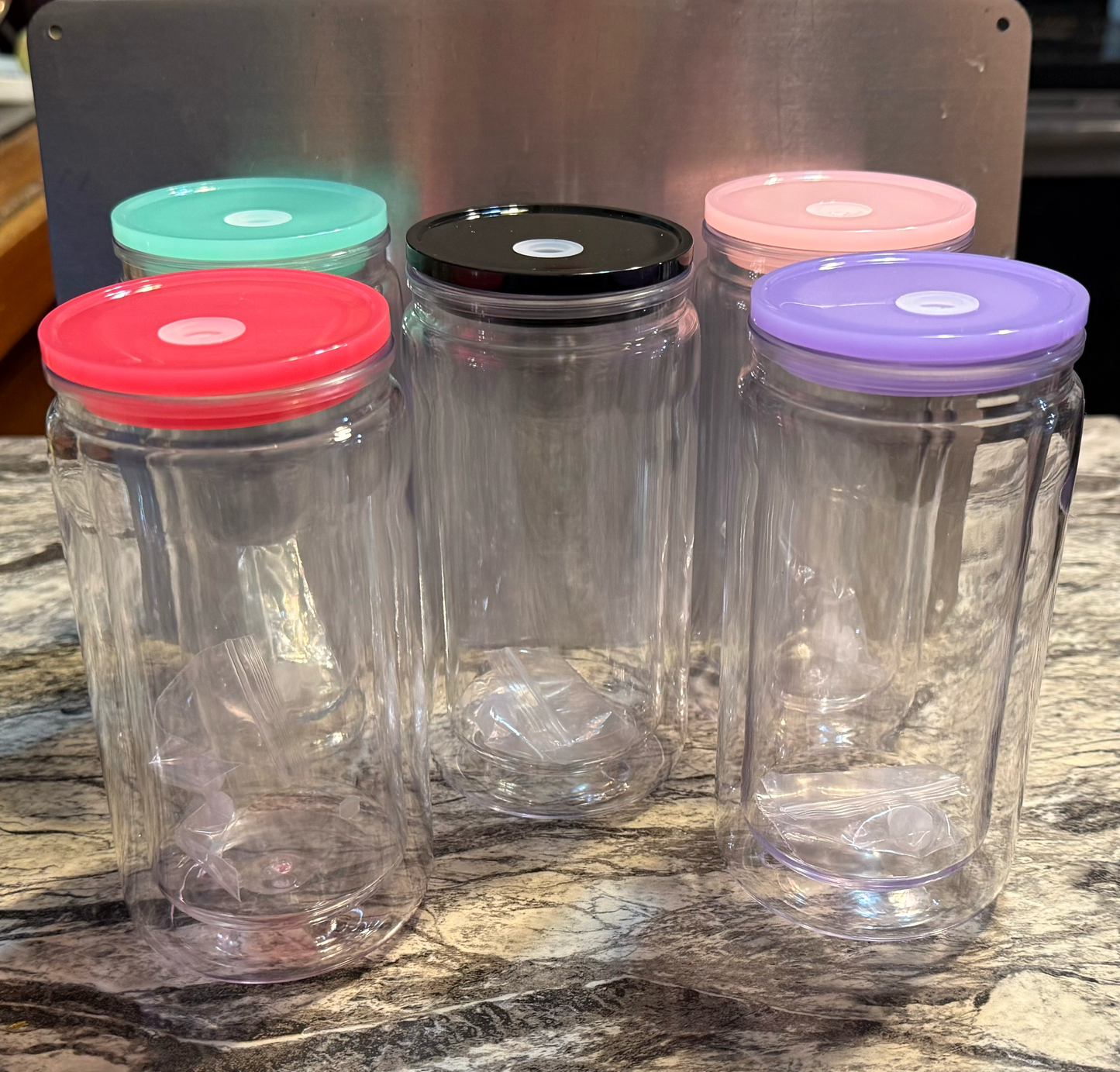 Acrylic Snow Globe Cups - Colored Lids 16oz