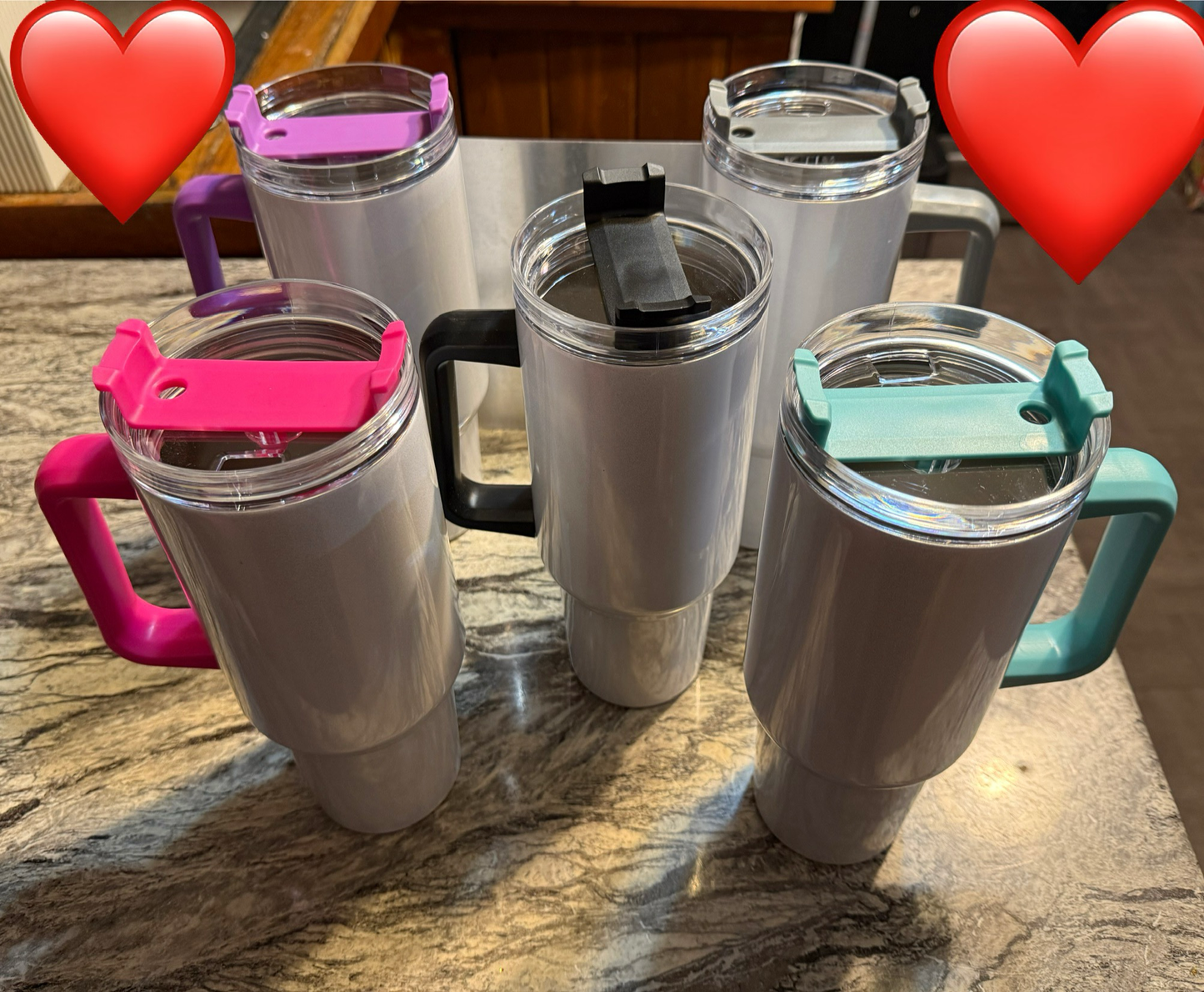 40oz WHITE Tumbler - Colored Handle & Top